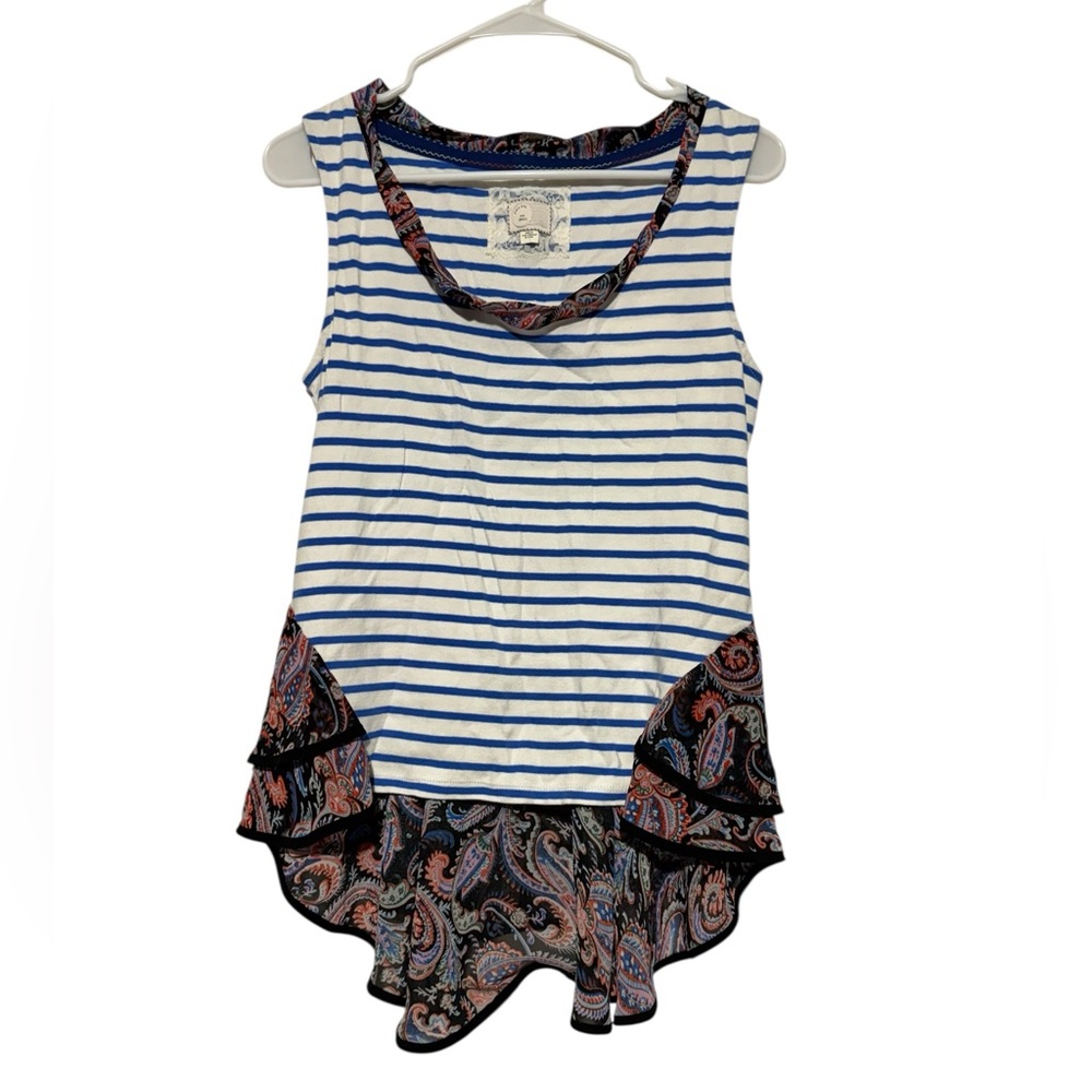 Postmark Anthropologie Tank Top Size S Striped Ruffle Peplum Summer Twee Paisley